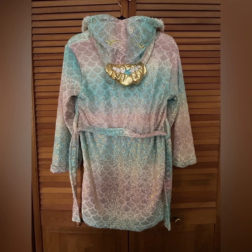 Mermaid Hooded Plush Robe Pastel Tie-Dye Sparkle | Girls M